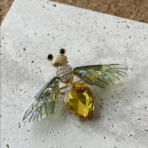 Sparkling Yellow and Green Insect Brooch